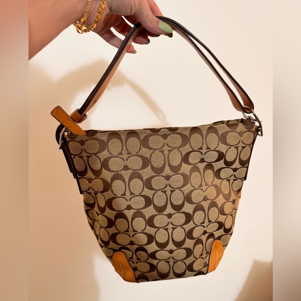 Coach  Duffle BROWN TAN  Signature Jacquard Leather Hobo Bag Handbag